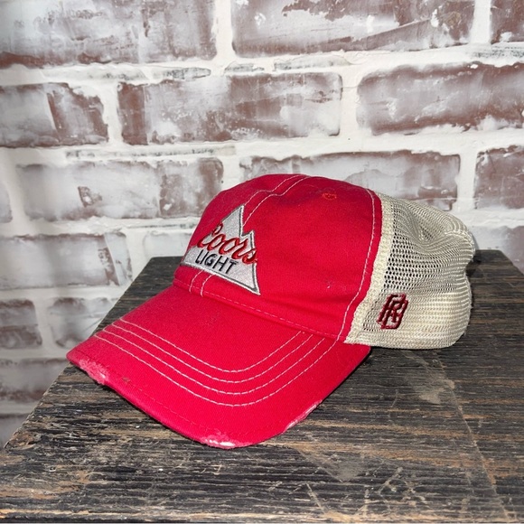 Red and Tan Trucker Hat with Mesh Back colors light - Picture 1 of 5